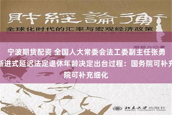 宁波期货配资 全国人大常委会法工委副主任张勇详解渐进式延迟法定退休年龄决定出台过程：国务院可补充细化