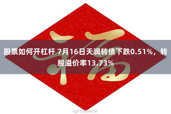 股票如何开杠杆 7月16日天润转债下跌0.51%，转股溢价率13.73%