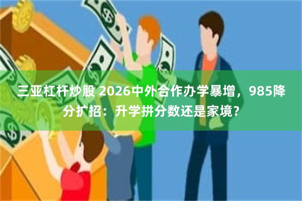 三亚杠杆炒股 2026中外合作办学暴增，985降分扩招：升学拼分数还是家境？